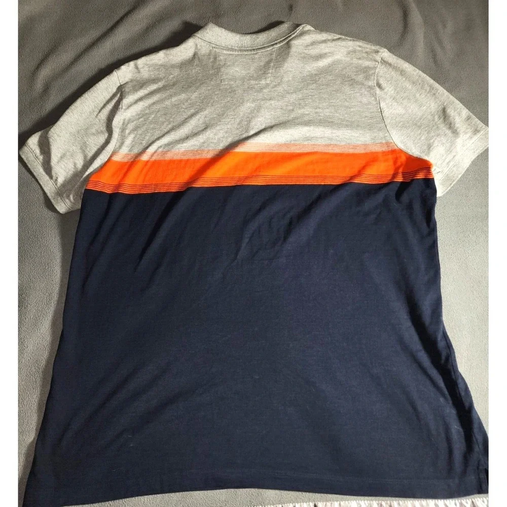Banana Republic Shirt Mens XL Blue Orange Colorblock Short Sleeve Quarter Button